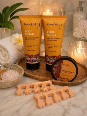 Bloomfield Serengeti Sunset Foot Care Set | Scrub + Salts Separators Bundle NEW